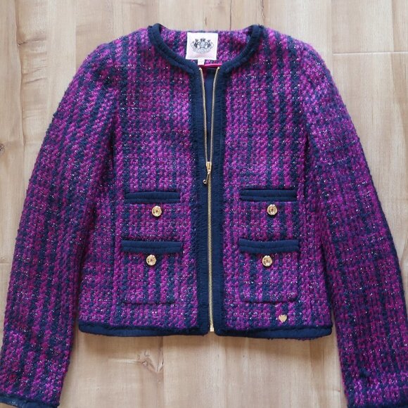 Juicy Couture Magenta Navy Tweed Blazer Jacket - Picture 1 of 7